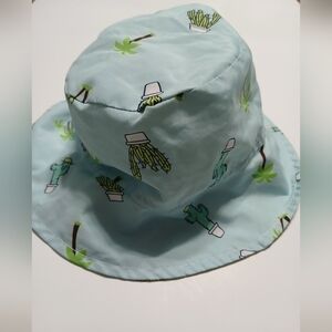 Light Blue Bucket Hat with Plant Print